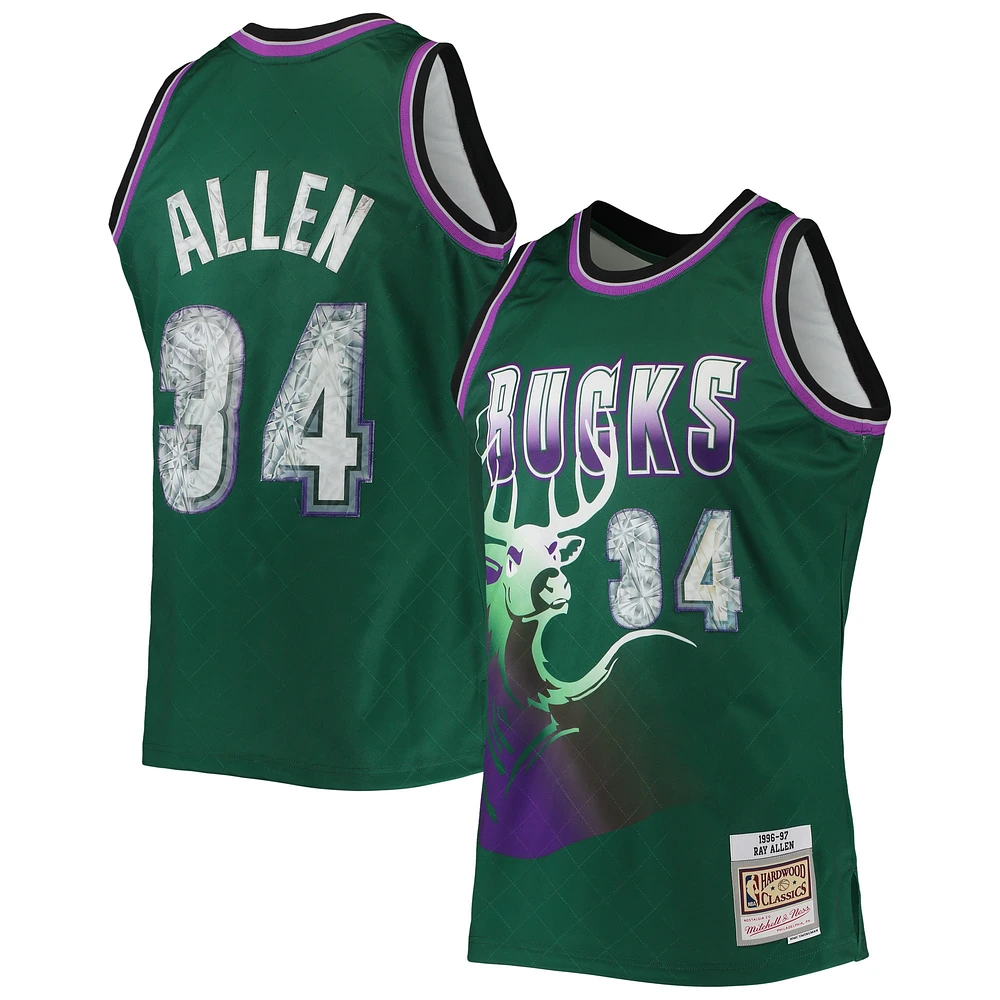 Maillot Swingman Milwaukee Bucks Mitchell & Ness Ray Allen vert 1996/97 Hardwood Classics NBA 75e anniversaire Diamond pour hommes