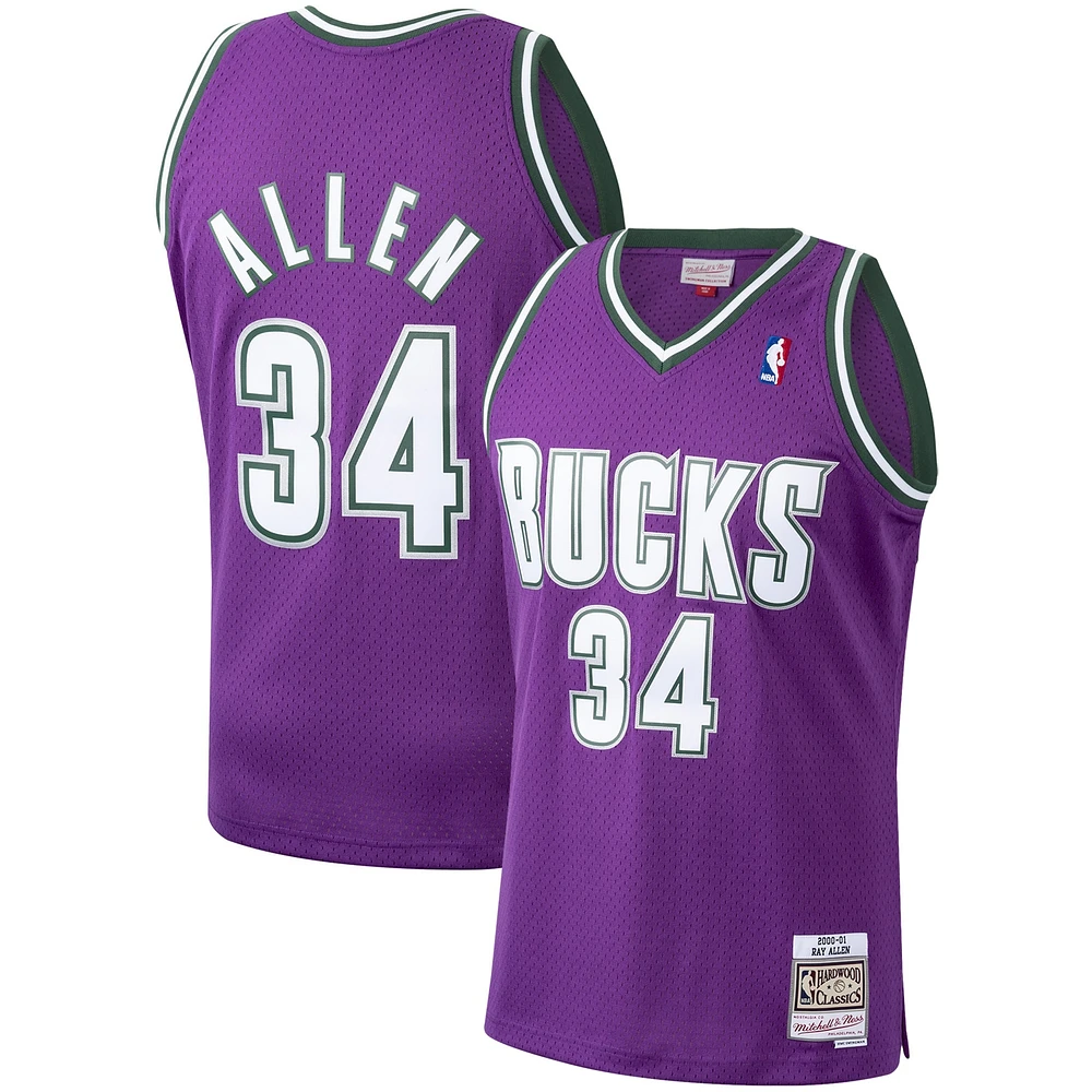 Men's Mitchell & Ness Ray Allen Purple Milwaukee Bucks / Hardwood Classics Swingman Jersey