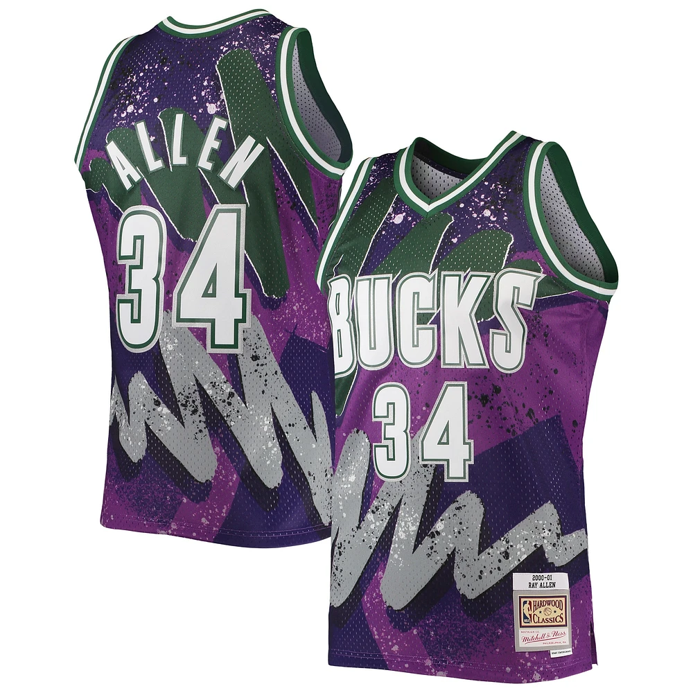 Men's Mitchell & Ness Ray Allen Purple Milwaukee Bucks Hardwood Classics 2000/01 Hyper Hoops Swingman Jersey