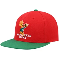 Men's Mitchell & Ness Red/Green Milwaukee Bucks Hardwood Classics Snapback Hat