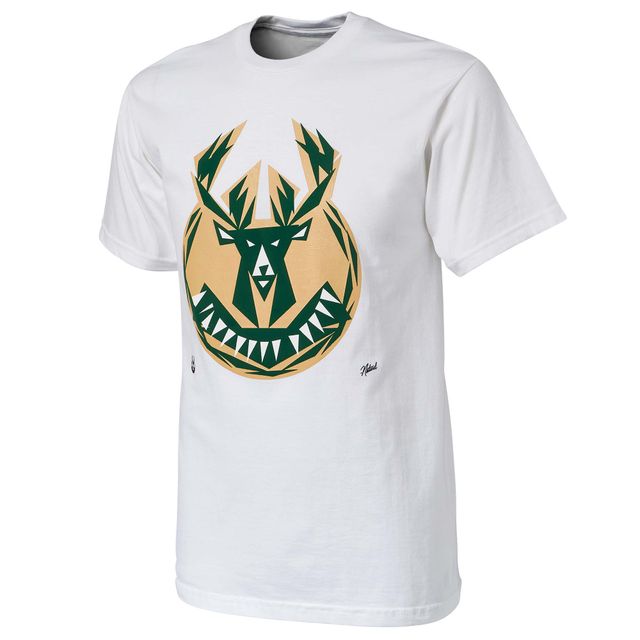 T-shirt sans identification de l'appelant NBA x Milwaukee Bucks pour homme, blanc naturel