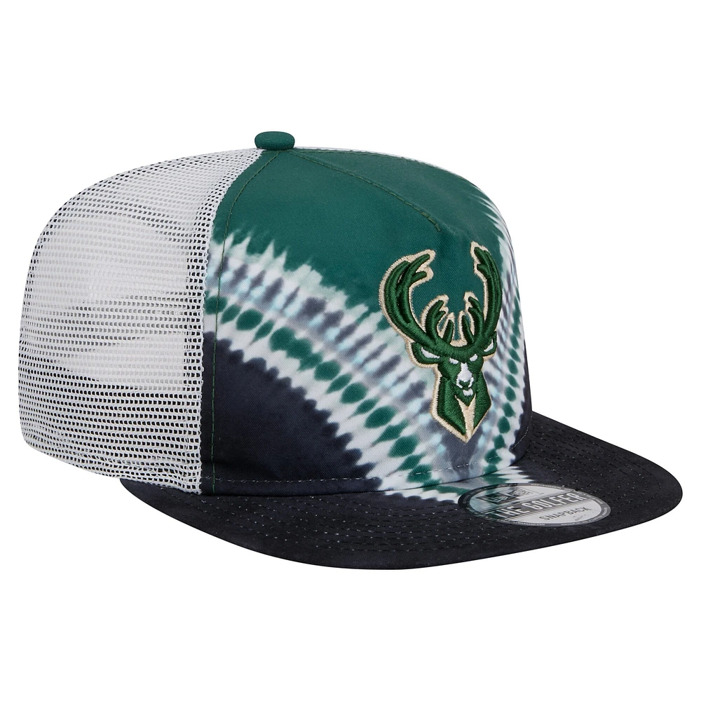 Casquette de golf à visière rabattable New Era noire/vert chasseur pour homme, Milwaukee Bucks
