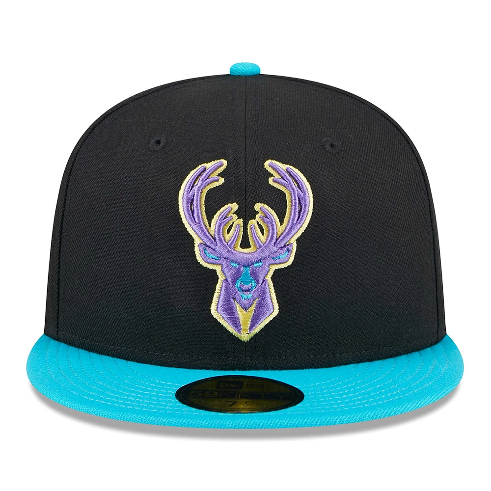 Casquette ajustée 59FIFTY Milwaukee Bucks Arcade Scheme New Era pour hommes, noir/turquoise