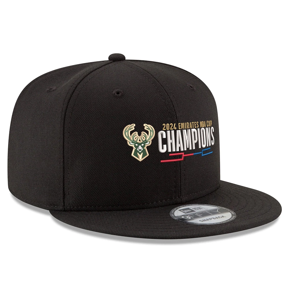 Men's New Era Black Milwaukee Bucks 2024 NBA Cup Champions 9FIFTY Snapback Adjustable Hat