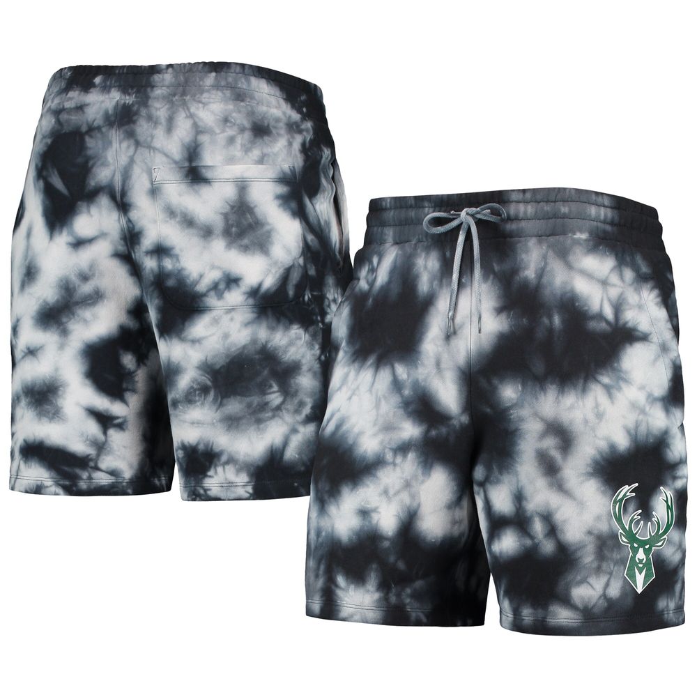 Men's New Era Black Milwaukee Bucks Fleece Tie-Dye Shorts