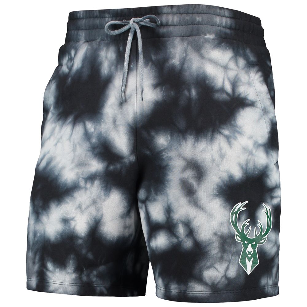 Men's New Era Black Milwaukee Bucks Fleece Tie-Dye Shorts