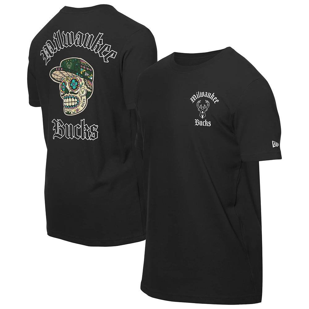 Men's New Era Black Milwaukee Bucks Sugar Skulls T-Shirt