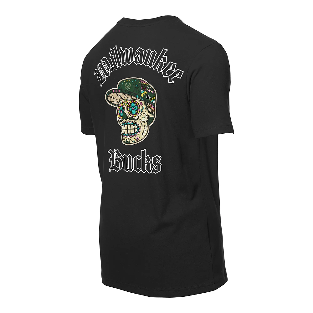 Men's New Era Black Milwaukee Bucks Sugar Skulls T-Shirt
