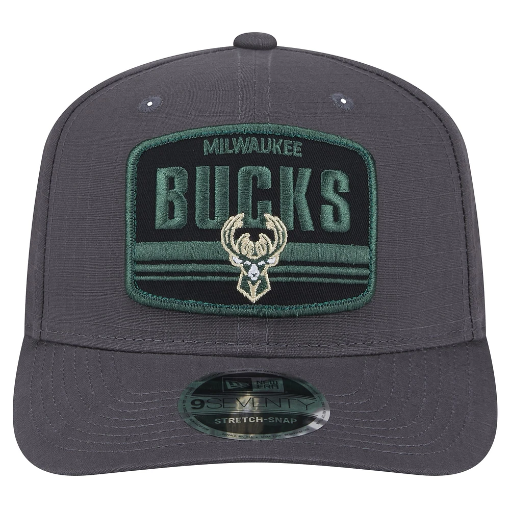 Men's New Era Graphite Milwaukee Bucks Team Elevated Patch 9SEVENTY Adjustable Hat