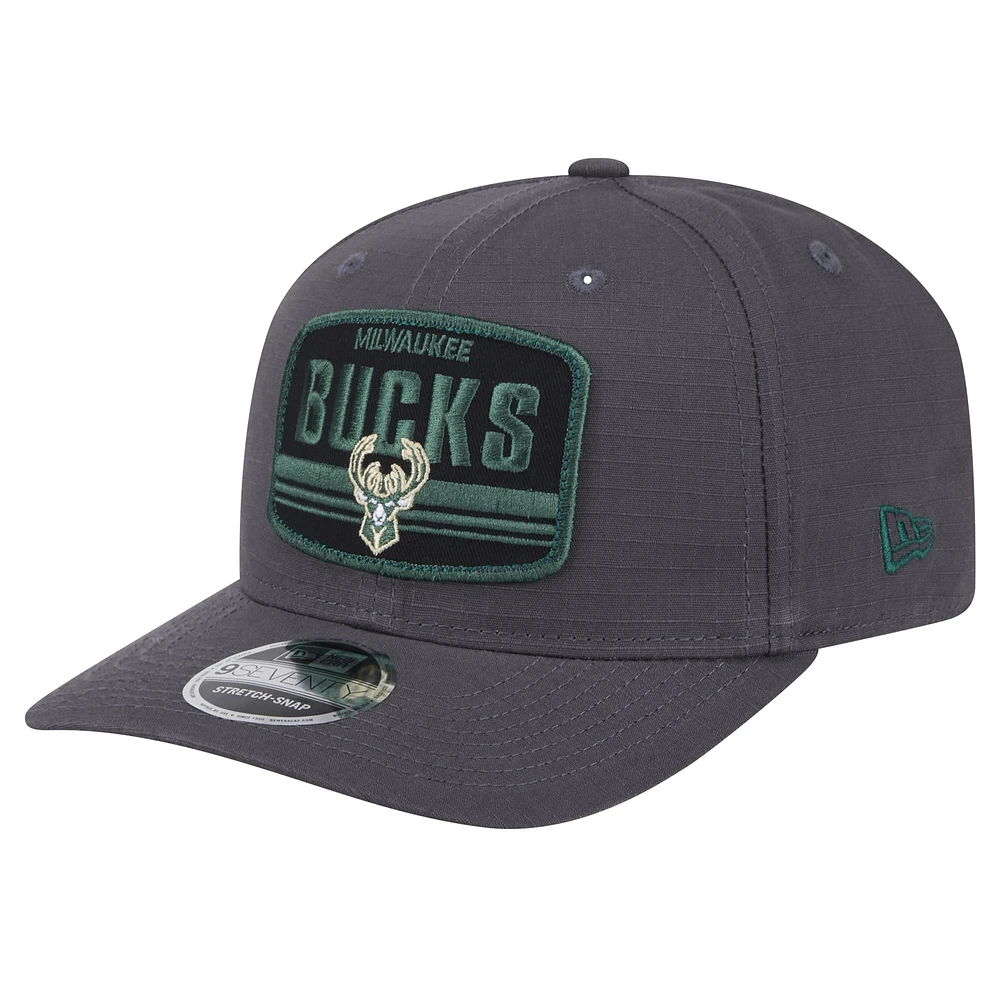 Men's New Era Graphite Milwaukee Bucks Team Elevated Patch 9SEVENTY Adjustable Hat