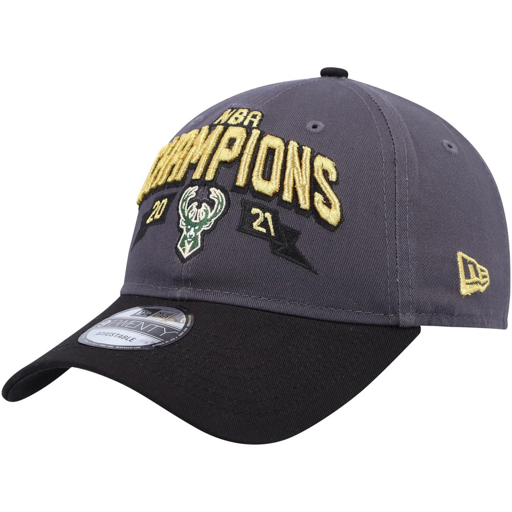 Men's New Era Gray/Black Milwaukee Bucks Champs Replica 9TWENTY Adjustable Hat