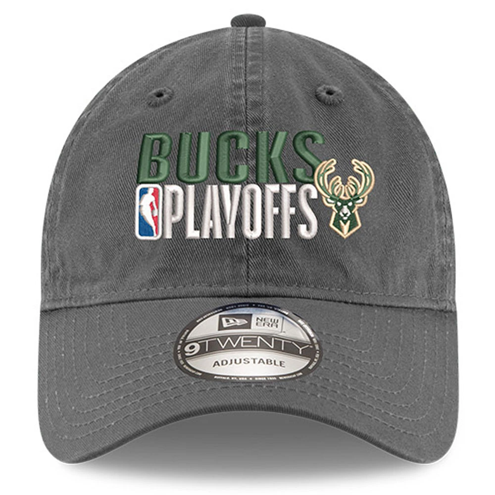 Casquette ajustable 9TWENTY des Milwaukee Bucks des Playoffs NBA 2024 New Era pour homme, grise