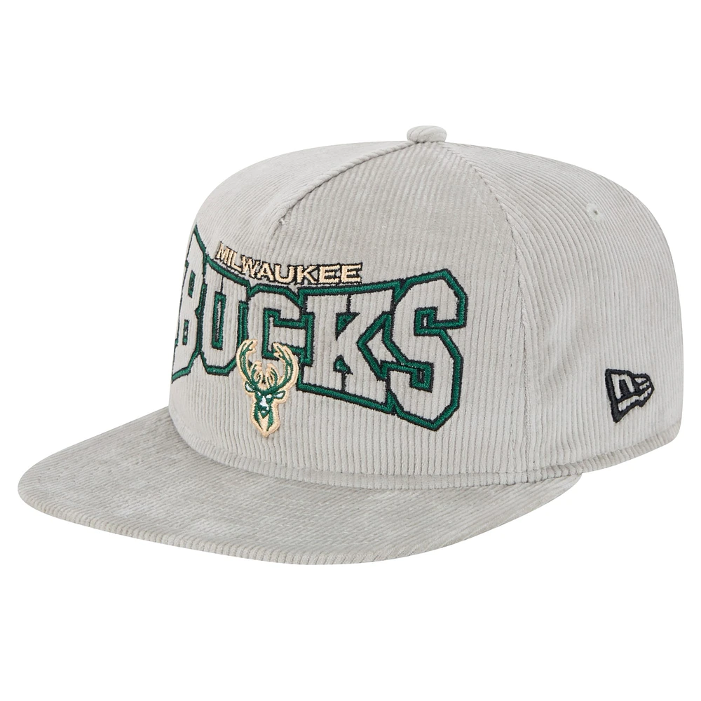 Casquette de golf snapback en velours côtelé Milwaukee Bucks grise New Era pour homme