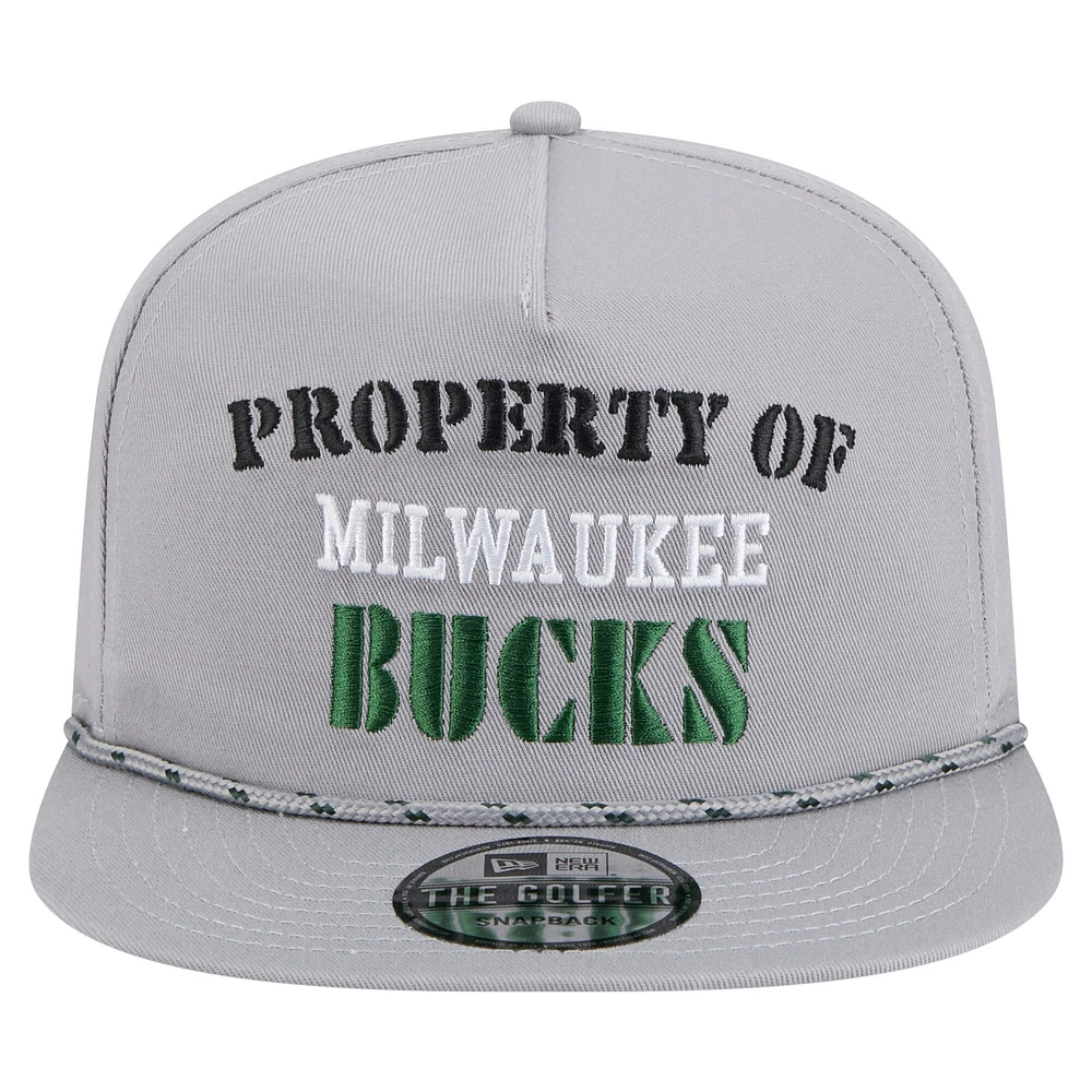 Casquette snapback grise New Era pour homme, Milwaukee Bucks, motif golfeur rétro
