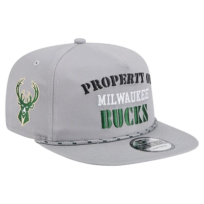 Casquette snapback grise New Era pour homme, Milwaukee Bucks, motif golfeur rétro