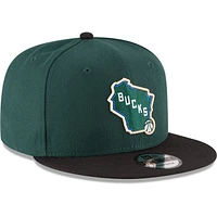 Casquette New Era Hunter Green/Black Milwaukee Bucks ajustable Snapback 9FIFTY pour homme