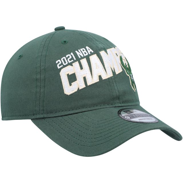 Casquette réglable New Era Hunter Green Milwaukee Bucks 2021 NBA Finals Champions Block On The Court 9TWENTY pour homme