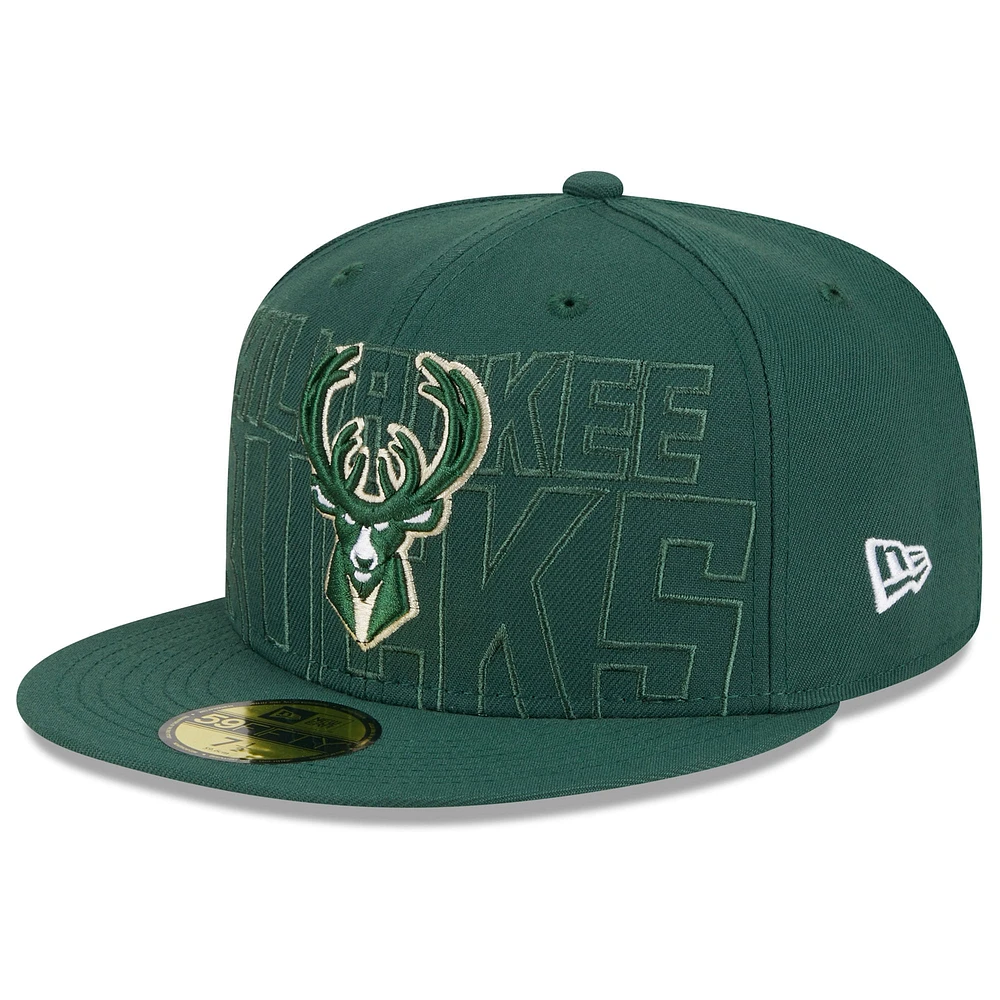 Casquette ajustée New Era Hunter Green Milwaukee Bucks 2023 NBA Draft 59FIFTY pour homme