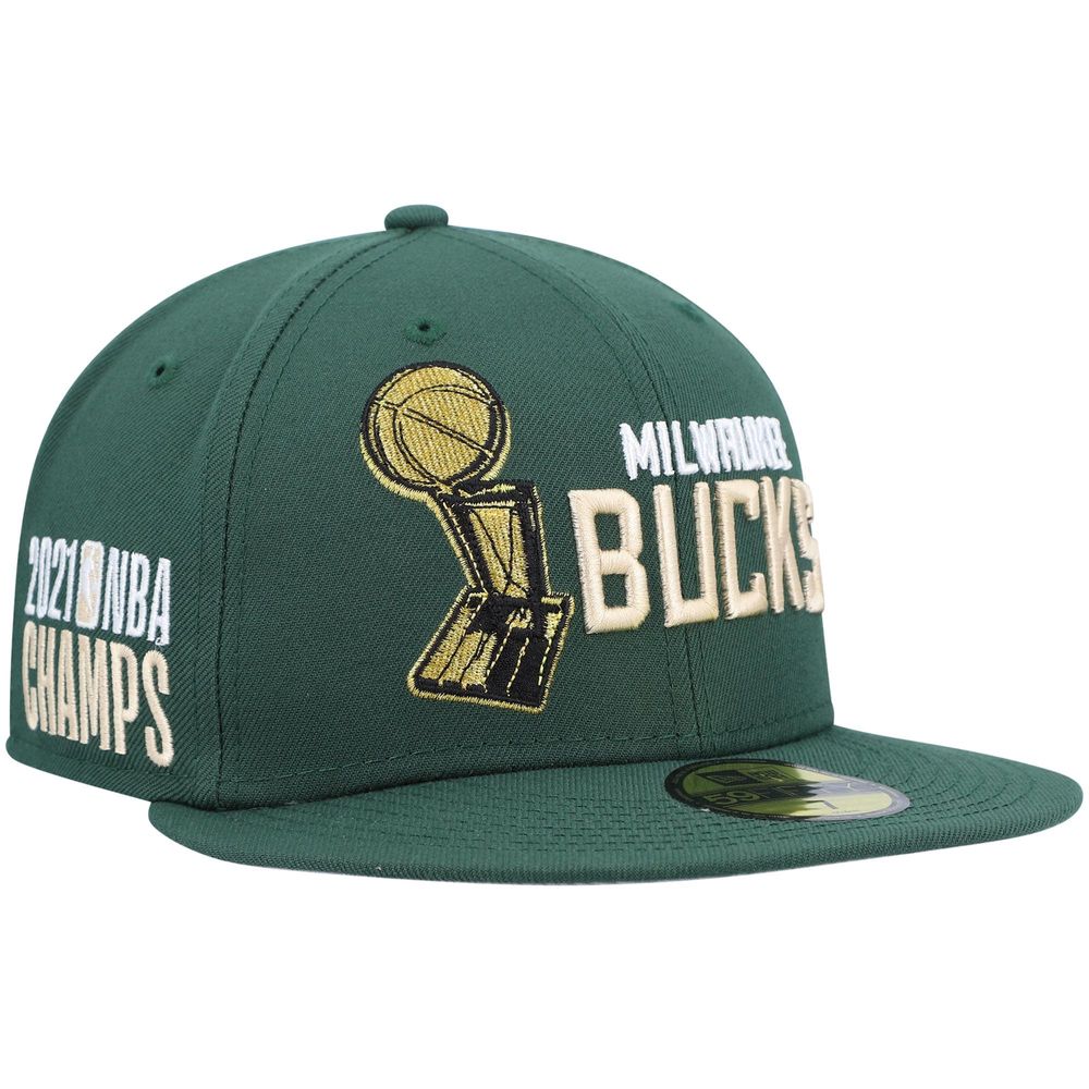 Men's New Era Hunter Green Milwaukee Bucks Champs Trophy 59FIFTY Fitted Hat