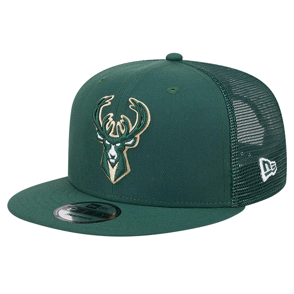 Casquette snapback 9FIFTY en maille à dos en maille Hunter Green Milwaukee Bucks de New Era pour homme