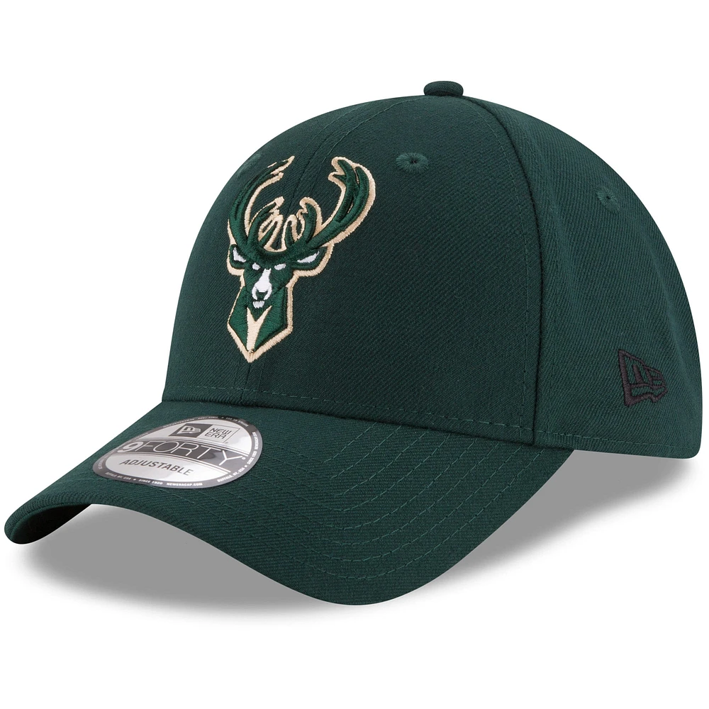 Casquette ajustable 9FORTY de la couleur officielle de l'équipe des Milwaukee Bucks New Era Hunter Green pour homme