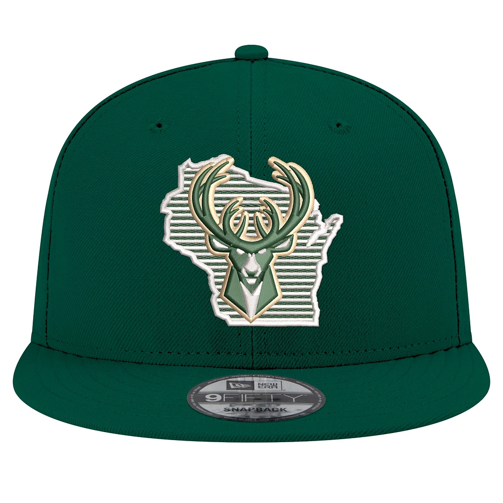 Casquette snapback 9FIFTY State Pride de Milwaukee Bucks de New Era pour homme, vert chasseur