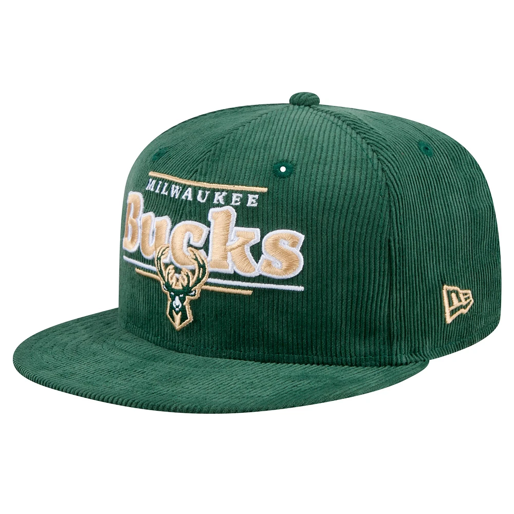 Casquette snapback en velours côtelé 9FIFTY de Milwaukee Bucks de New Era pour homme, vert chasseur