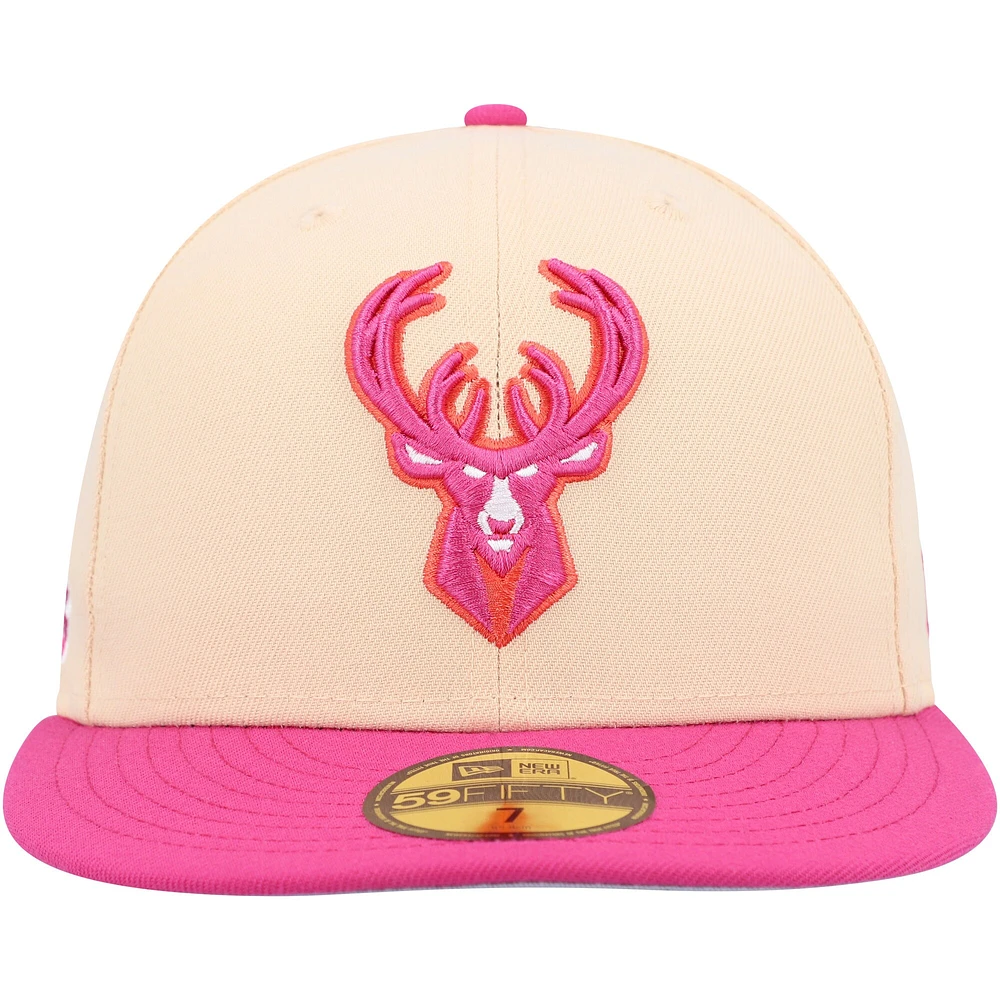 Casquette ajustée 59FIFTY Orange/Rose Milwaukee Bucks Passion Mango New Era pour homme