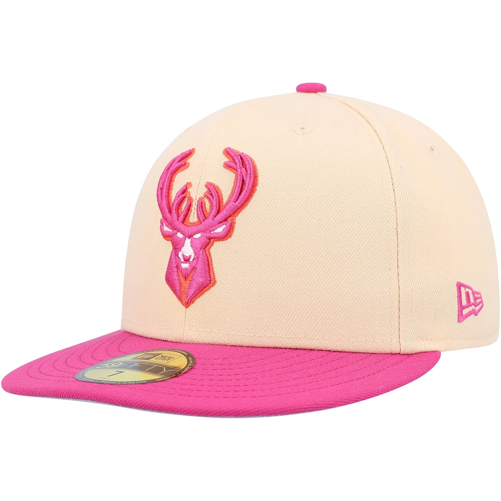 Men's New Era Orange/Pink Milwaukee Bucks Passion Mango 59FIFTY Fitted Hat