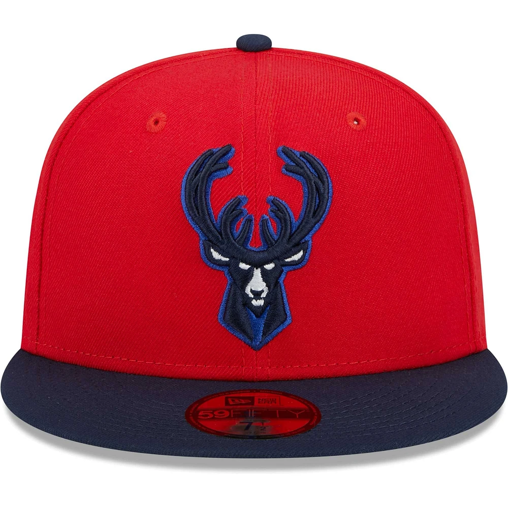 Casquette ajustée 59FIFTY pour homme des Milwaukee Bucks New Era rouge/bleu marine