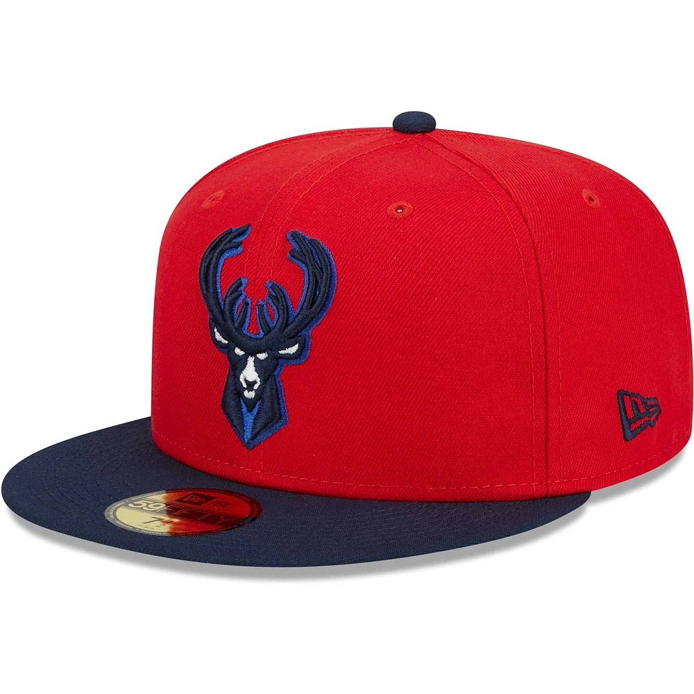 Casquette ajustée 59FIFTY pour homme des Milwaukee Bucks New Era rouge/bleu marine