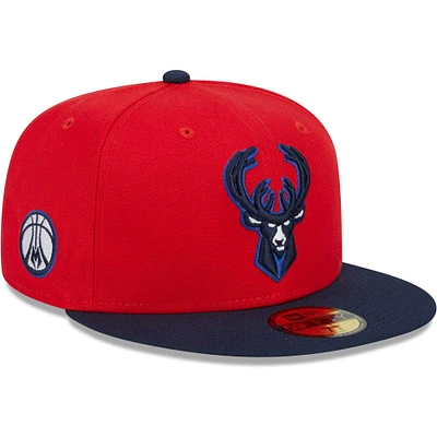 Casquette ajustée 59FIFTY pour homme des Milwaukee Bucks New Era rouge/bleu marine