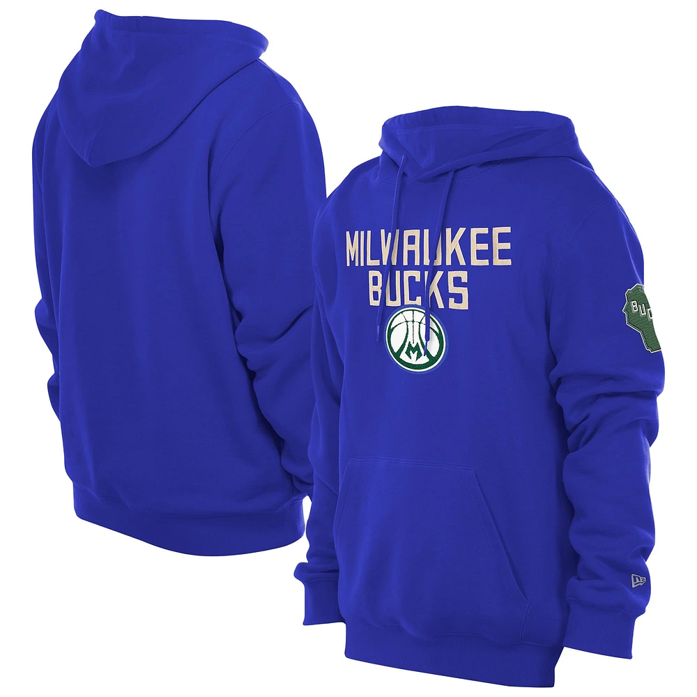 Men's New Era  Royal Milwaukee Bucks 2024/25 City Edition Chenille Heavyweight Pullover Hoodie