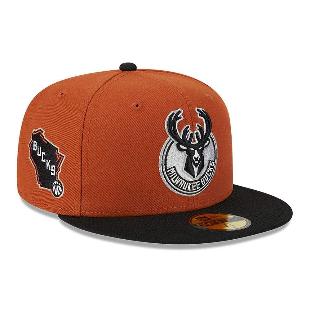 Men's New Era Rust/Black Milwaukee Bucks Two-Tone 59FIFTY Fitted Hat