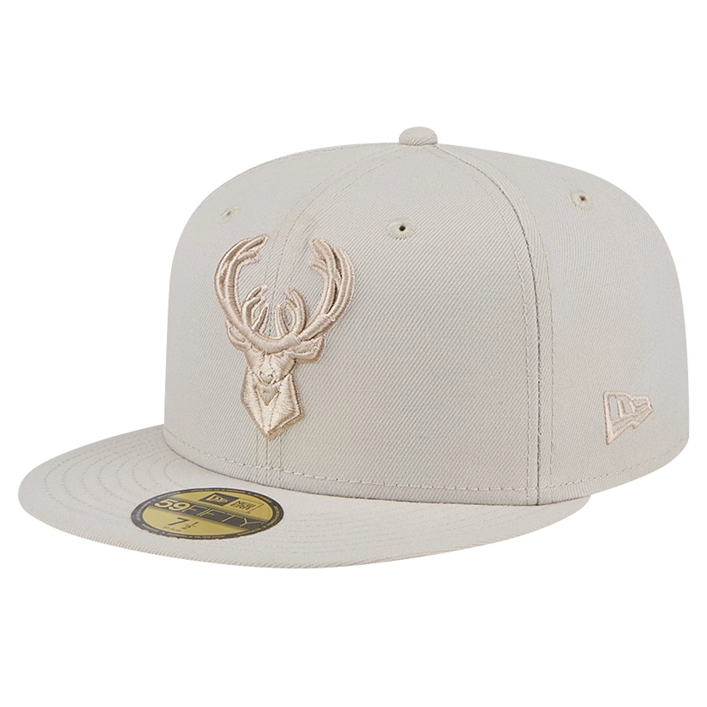 Men's New Era Stone Milwaukee Bucks Color Pack 59FIFTY Fitted Hat