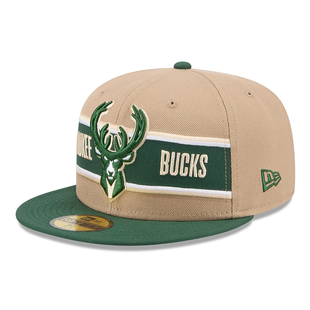 Men's New Era Tan/Hunter Green Milwaukee Bucks 2024 NBA Draft 59FIFTY Fitted Hat