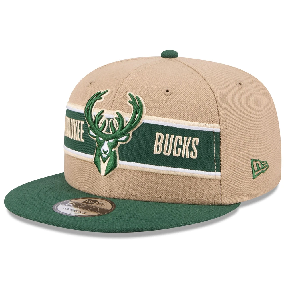 Men's New Era Tan/Hunter Green Milwaukee Bucks 2024 NBA Draft 9FIFTY Snapback Hat