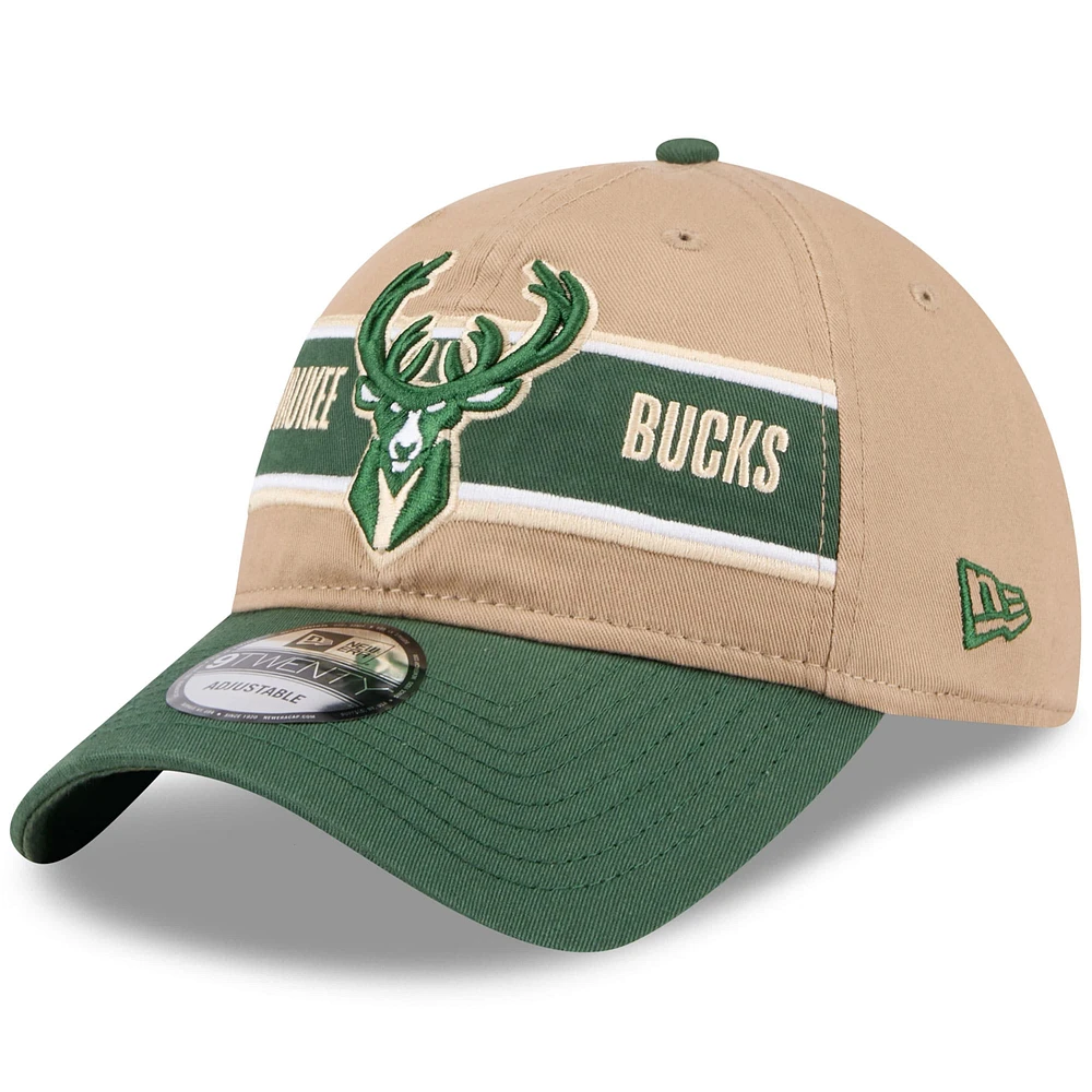 Men's New Era Tan/Hunter Green Milwaukee Bucks 2024 NBA Draft 9TWENTY Adjustable Hat