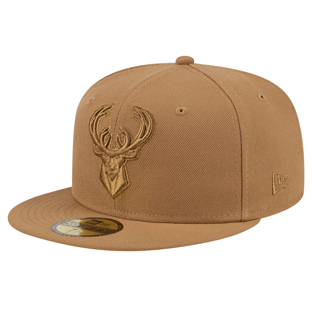 Casquette ajustée 59FIFTY des Milwaukee Bucks New Era pour hommes, beige