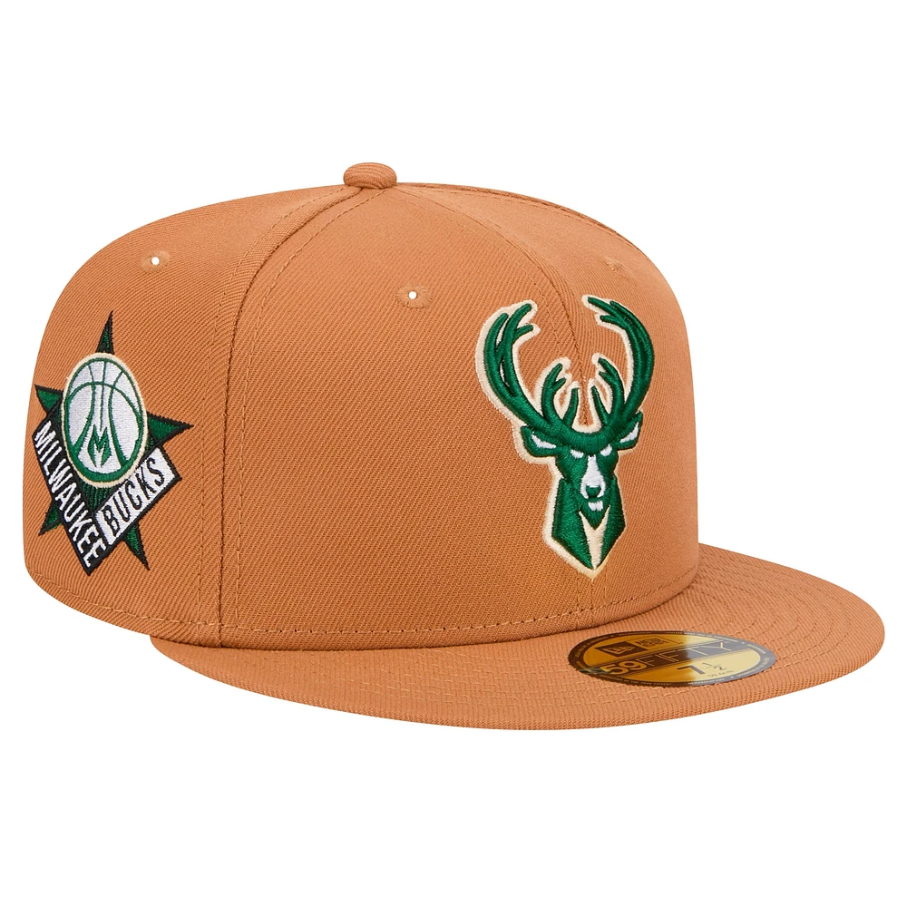 Casquette ajustée 59FIFTY pour homme Milwaukee Bucks de New Era, couleur tan