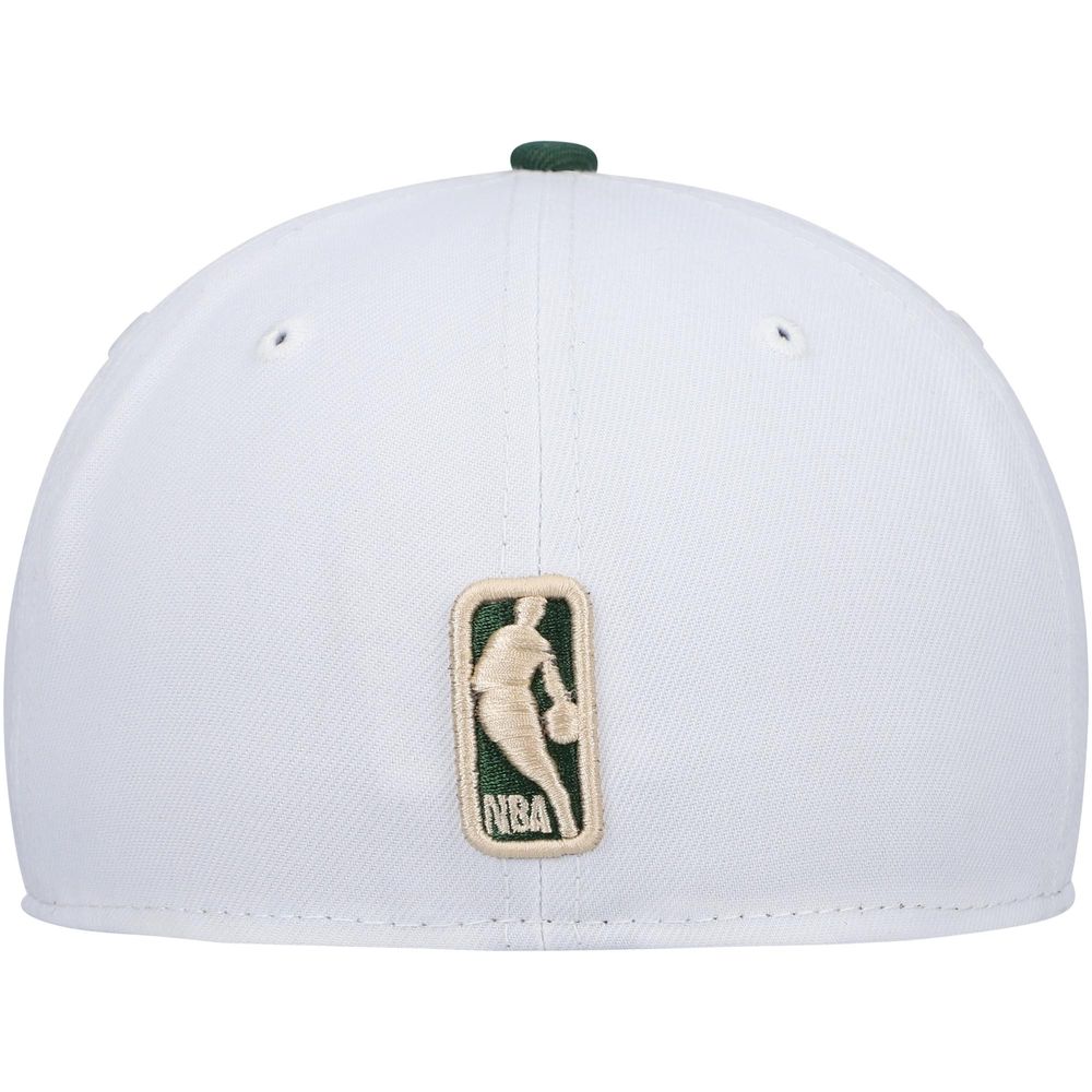 Men's New Era White/Hunter Green Milwaukee Bucks Arch Champs 59FIFTY Fitted Hat