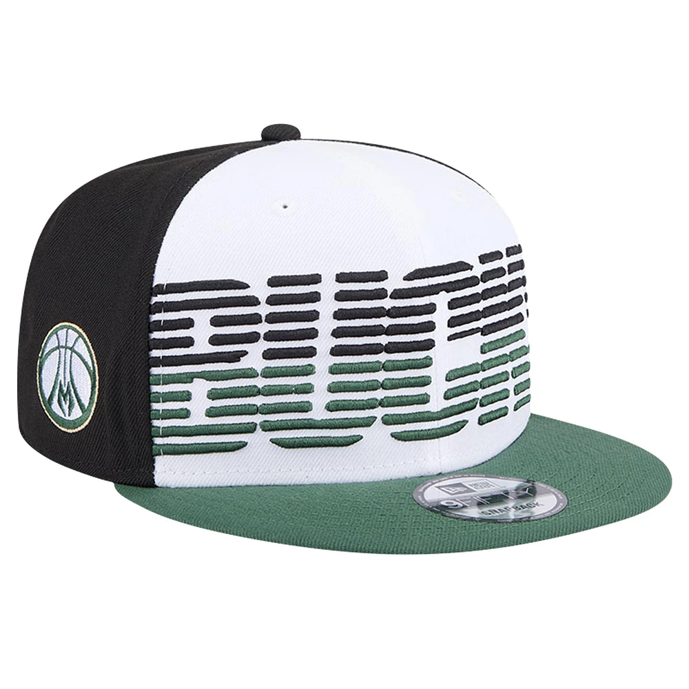 Casquette Snapback 9FIFTY Milwaukee Bucks Throwback Gradient Tech Font New Era blanc/vert chasseur pour hommes