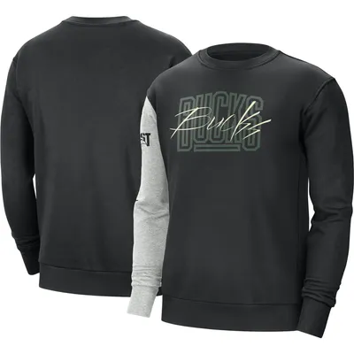 Milwaukee Bucks Nike Courtside Versus Force & Flight Pullover Sweatshirt - Black/Heather Gray