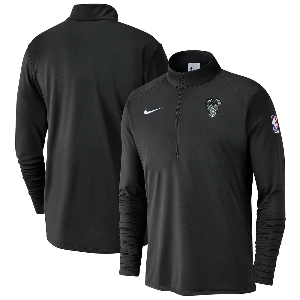 Haut à demi-zip Nike noir Milwaukee Bucks 2024/25 Courtside Performance pour homme