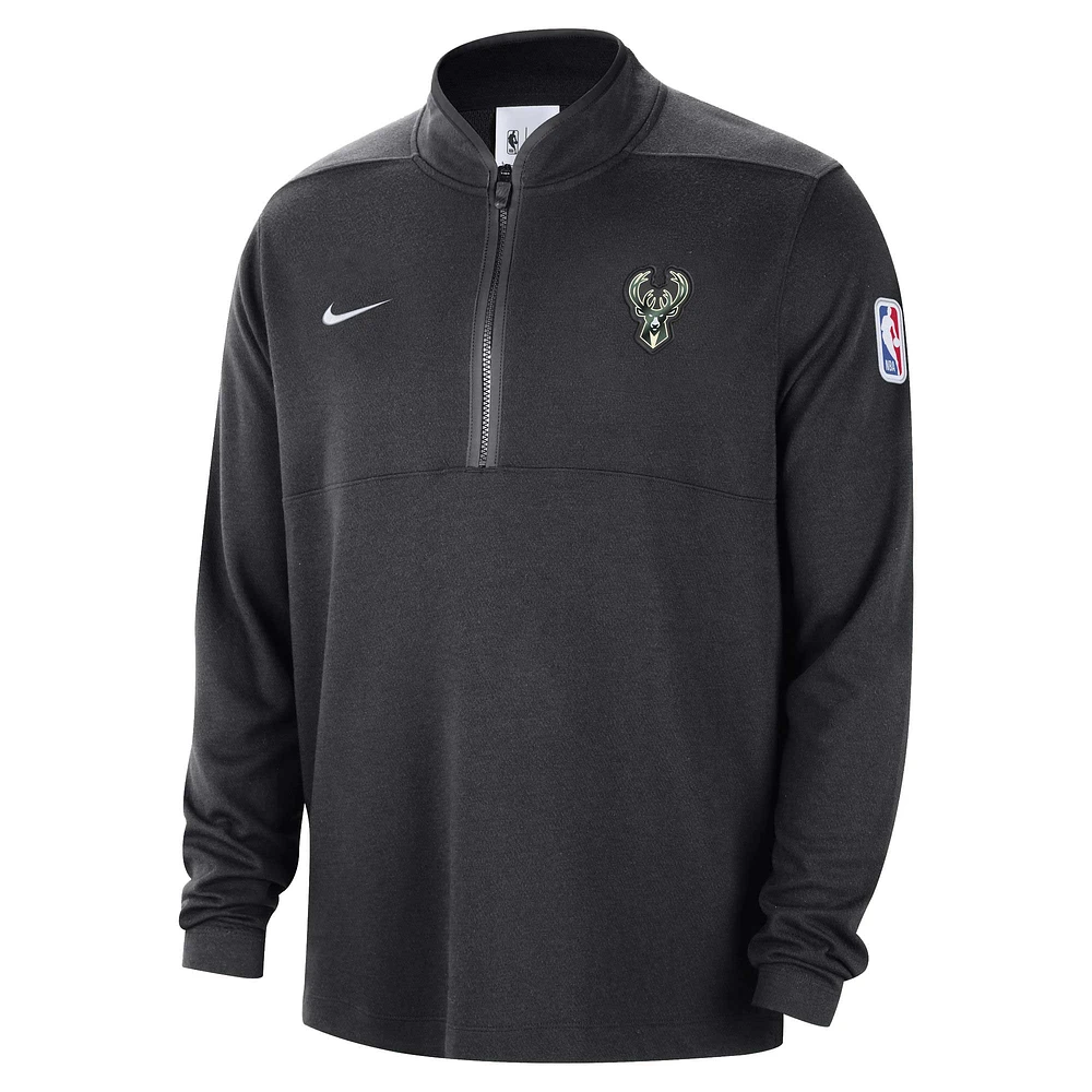 Veste à demi-zip Nike Milwaukee Bucks Authentic Performance pour homme, noire