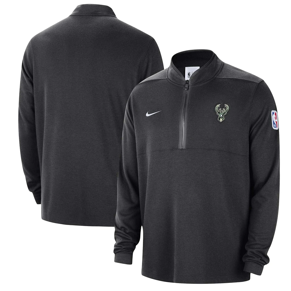 Veste à demi-zip Nike Milwaukee Bucks Authentic Performance pour homme, noire