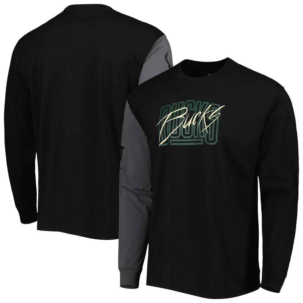 Men's Nike Black Milwaukee Bucks Courtside Versus Flight MAX90 Long Sleeve T-Shirt