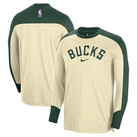 Men's Nike Cream Milwaukee Bucks 2024/25 Authentic Pre-Game Legend Long Sleeve Shooting Shirt