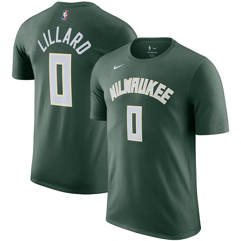 T-shirt avec nom et numéro Nike Damian Lillard Hunter Green Milwaukee Bucks pour hommes