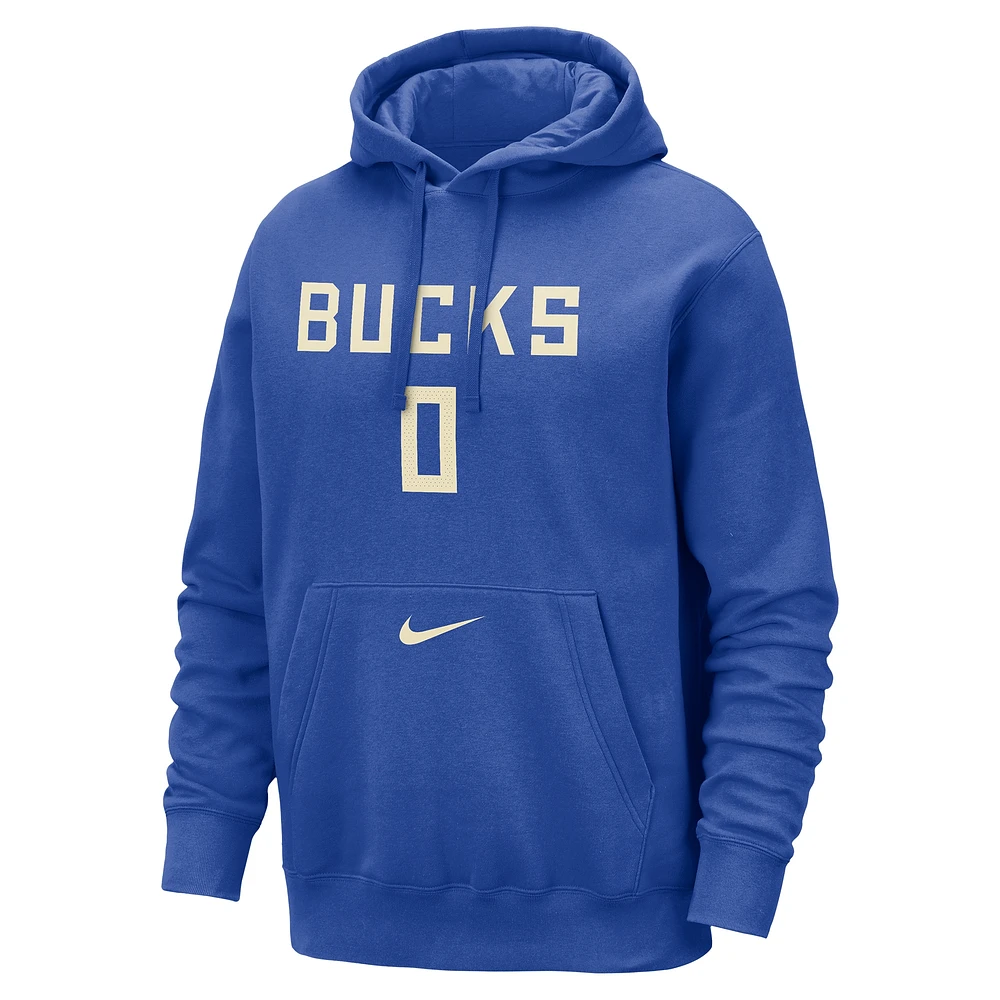 Men's Nike Damian Lillard Royal Milwaukee Bucks 2024/25 City Edition Name & Number Pullover Hoodie